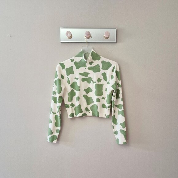 NWOT Zara off white ecru and green animal print wool blend sweater top, M - Picture 7 of 8